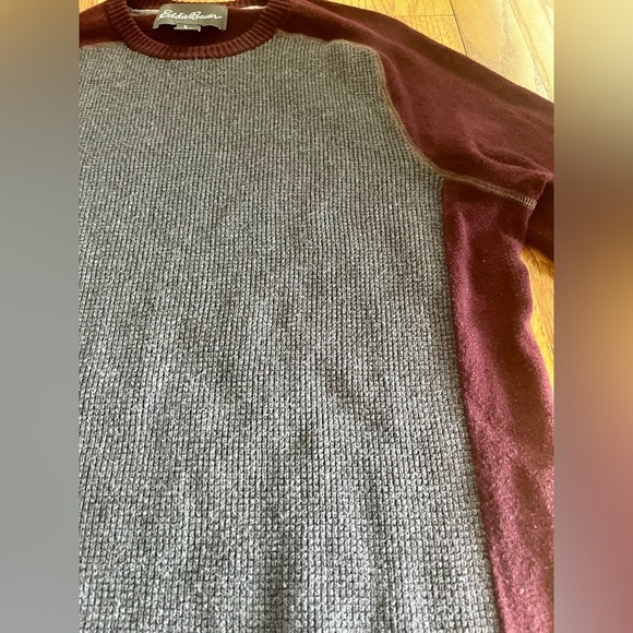 Eddie Bauer Mens Waffle Knit Burgundy Gray Sweater - Small - Picture 3 of 9